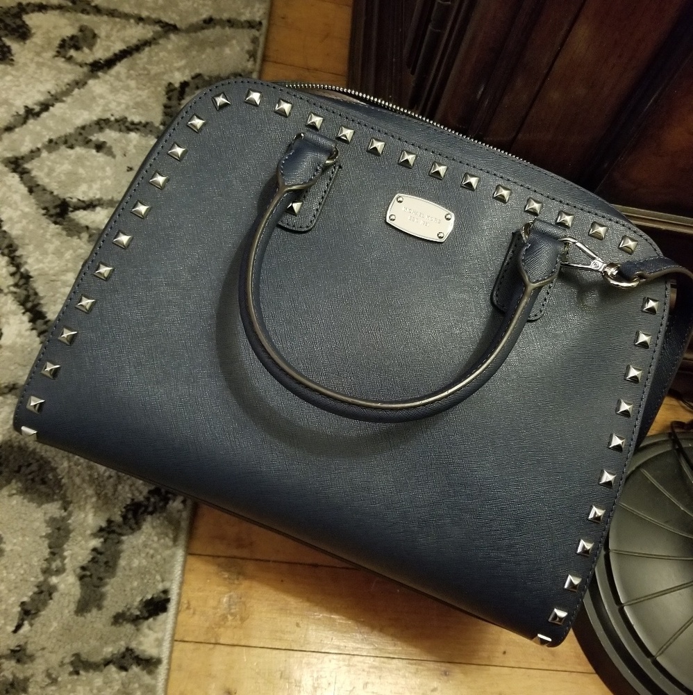 Michael Kors Navy Sandrine Stud Lg Satchel